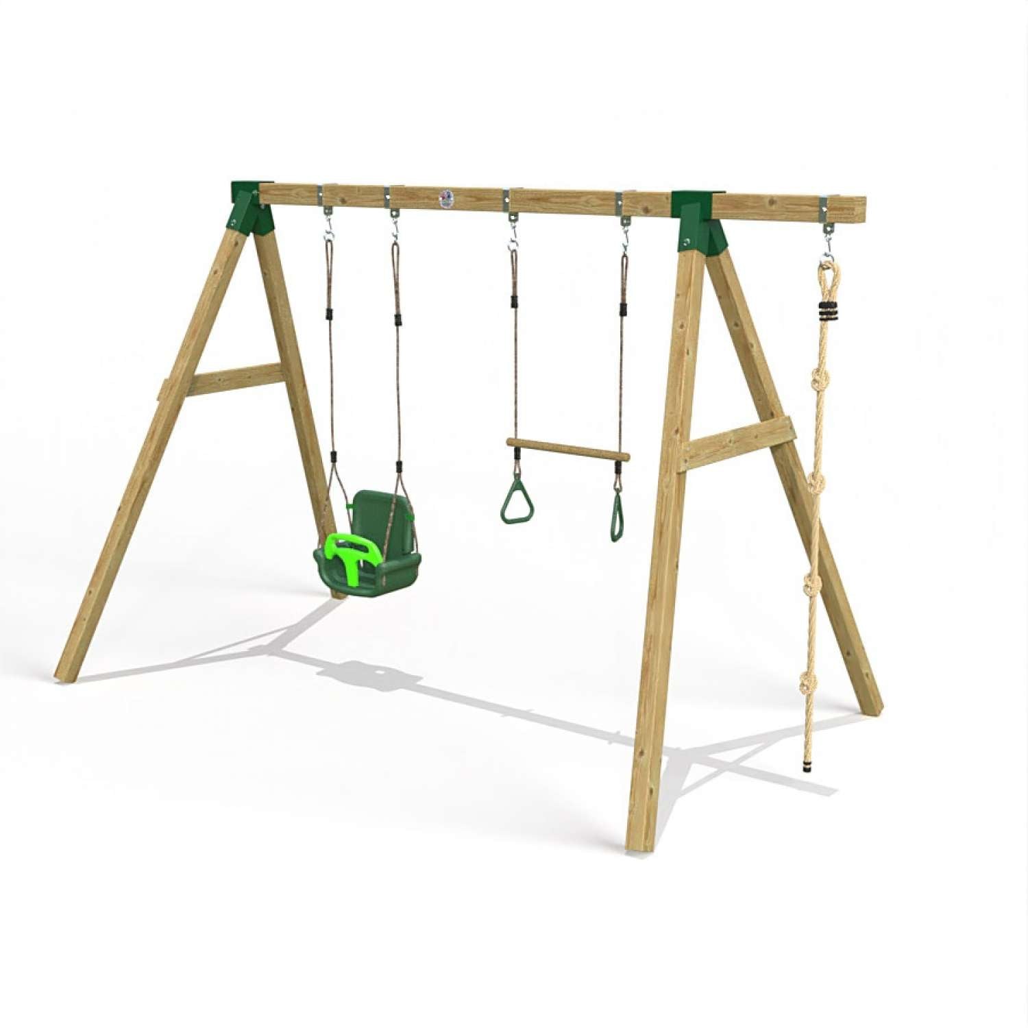 Little Rascals Double Swing Set with 3 in 1 Baby Seat, Trapeze Bar & Climbing Rope