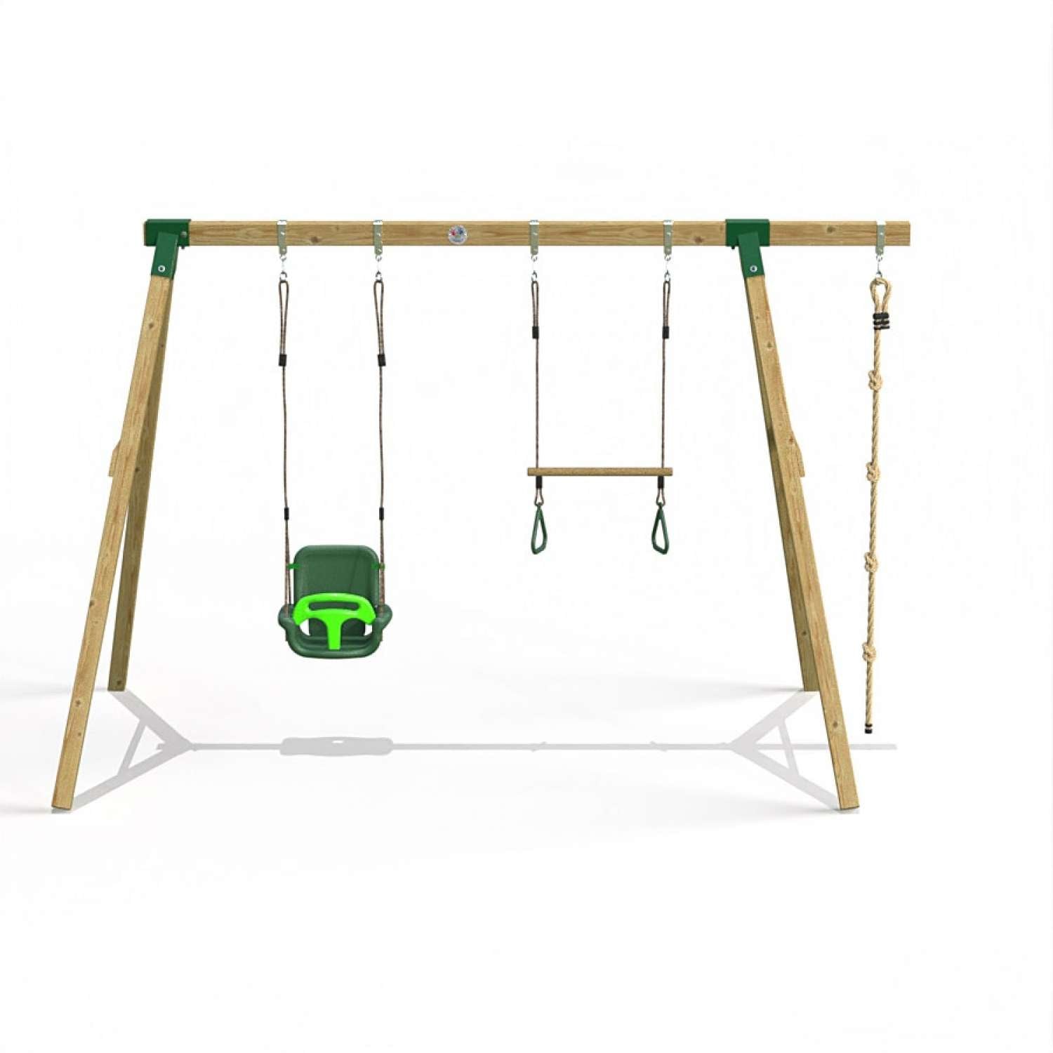 Little Rascals Double Swing Set with 3 in 1 Baby Seat, Trapeze Bar & Climbing Rope