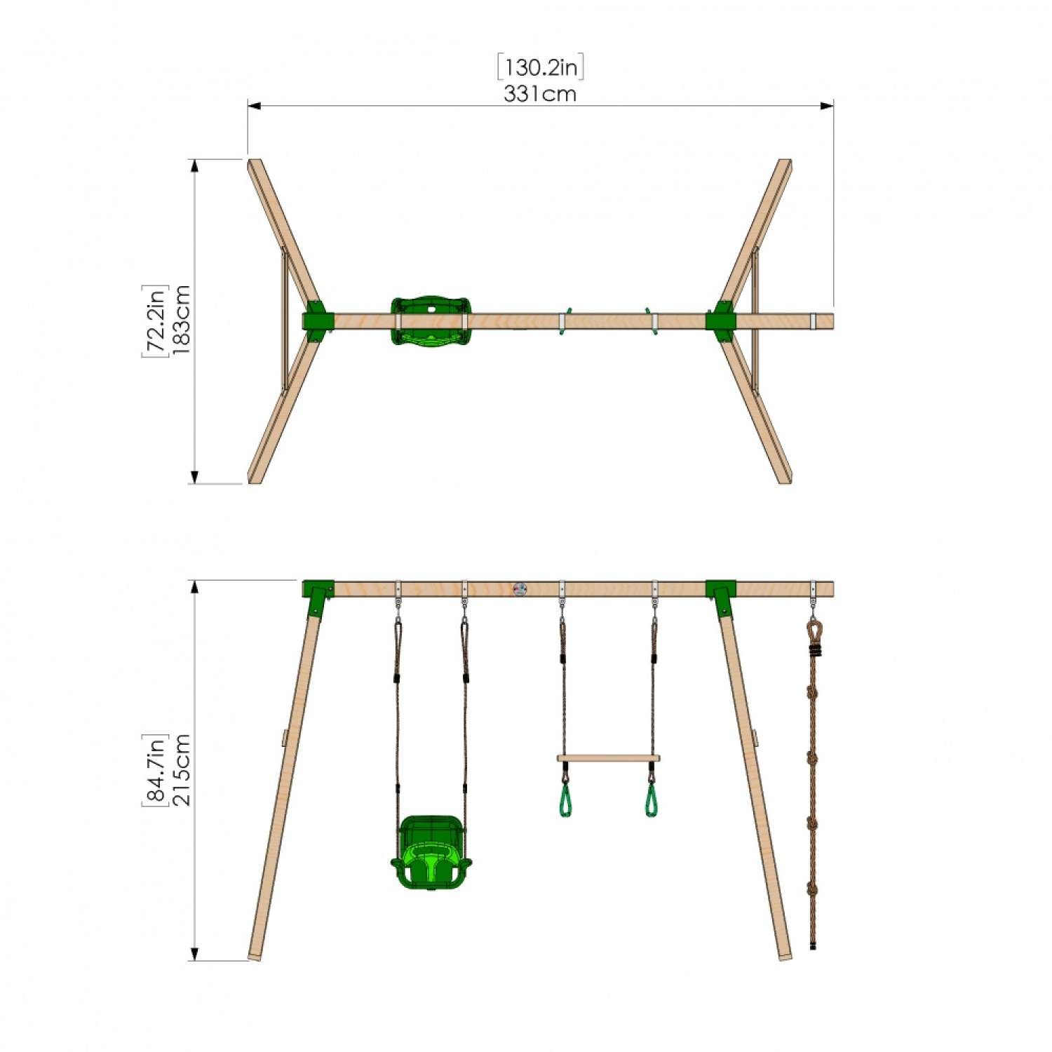 Little Rascals Double Swing Set with 3 in 1 Baby Seat, Trapeze Bar & Climbing Rope