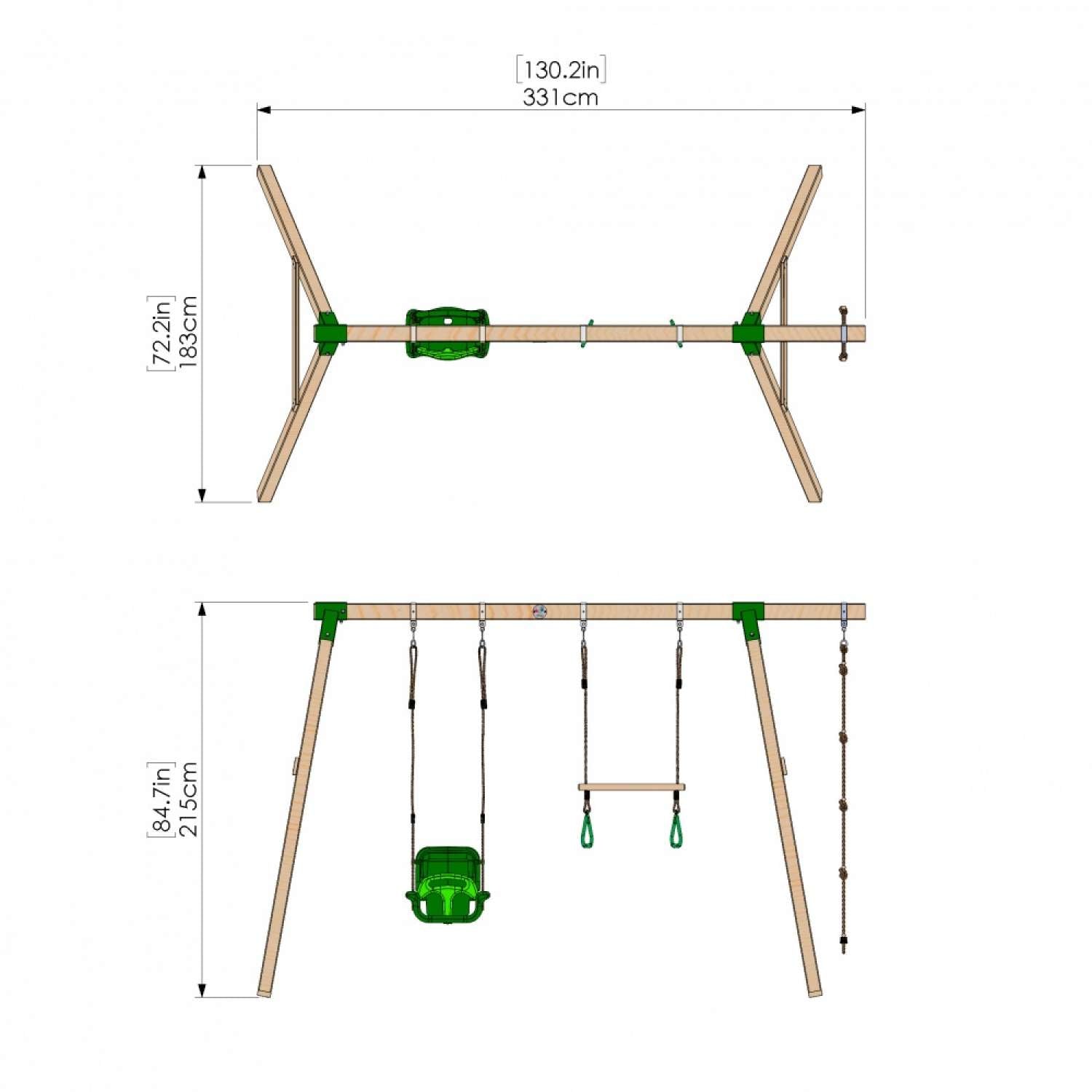 Little Rascals Double Swing Set with 3 in 1 Baby Seat, Trapeze Bar & Rope Ladder