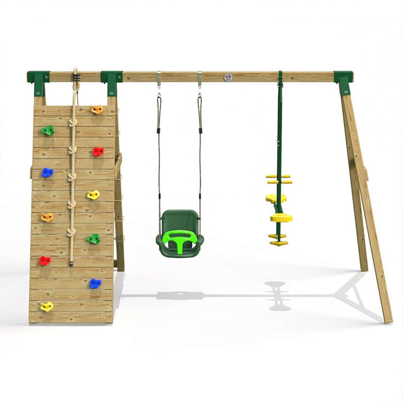 Little Rascals Double Swing set with Climbing Wall/Net, 3 in 1 Baby Seat & Glider
