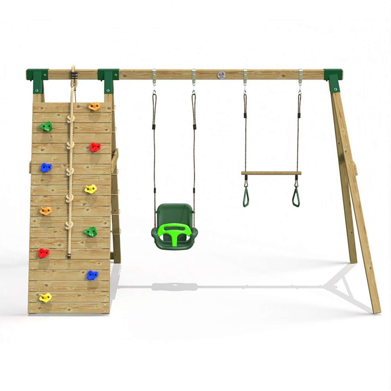 Little Rascals Double Swing Set with Climbing Wall/Net, 3 in 1 Baby Seat & Trapeze Bar