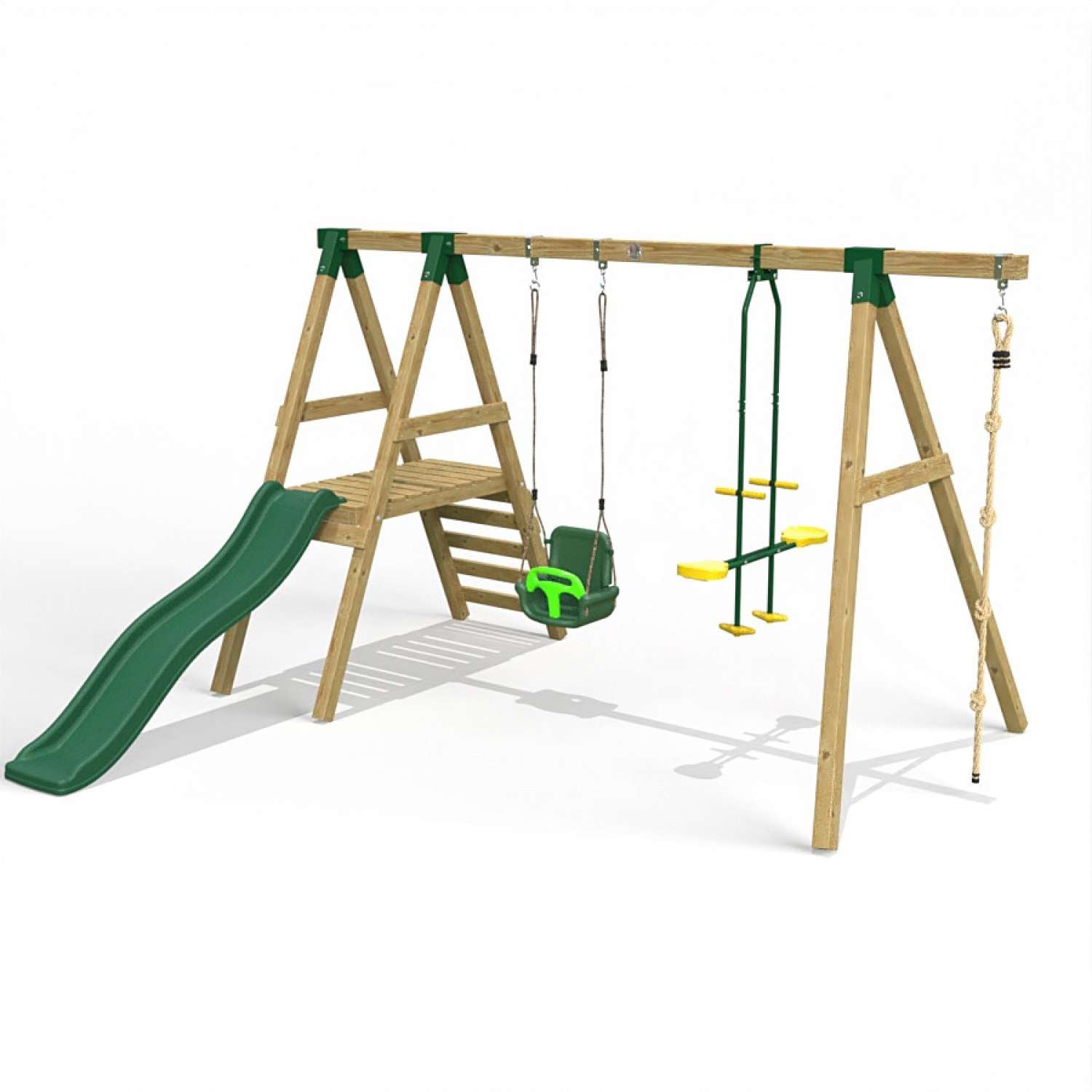 Little Rascals Double Swing Set with Slide, 3 in 1 Baby Seat, Glider & Climbing Rope