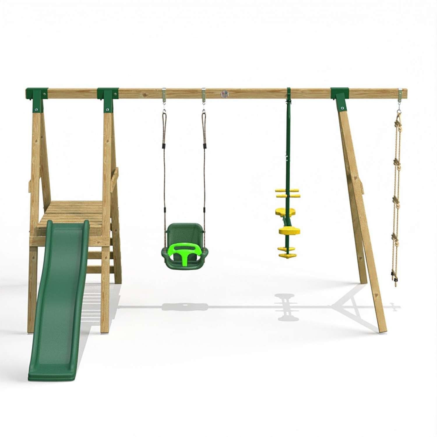 Little Rascals Double Swing Set with Slide, 3 in 1 Baby Seat, Glider & Rope Ladder