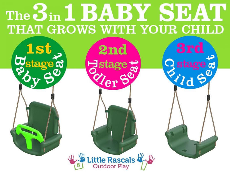 Little Rascals Double Swing Set with Slide, 3 in 1 Baby Seat, Glider & Rope Ladder