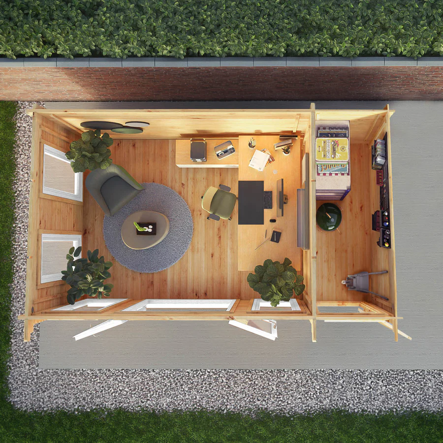Mercia 44mm Studio Pent Log Cabin With Side Shed (17x10) (5.1m x 3m) (SI-006-041-0004 EAN 5029442018928)