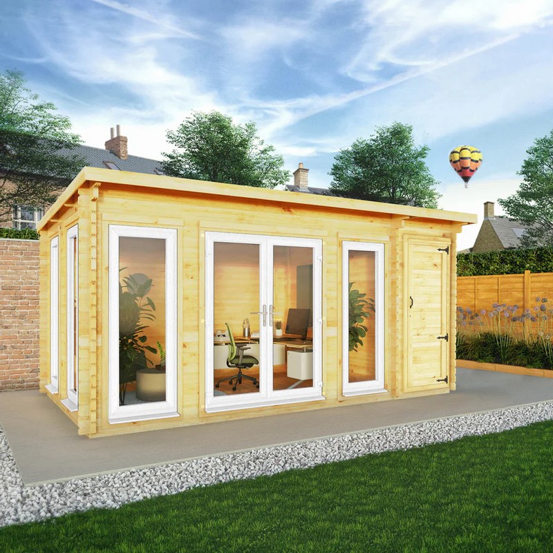 Mercia 44mm Studio Pent Log Cabin With Side Shed (17x10) (5.1m x 3m) (SI-006-041-0004 EAN 5029442018928)