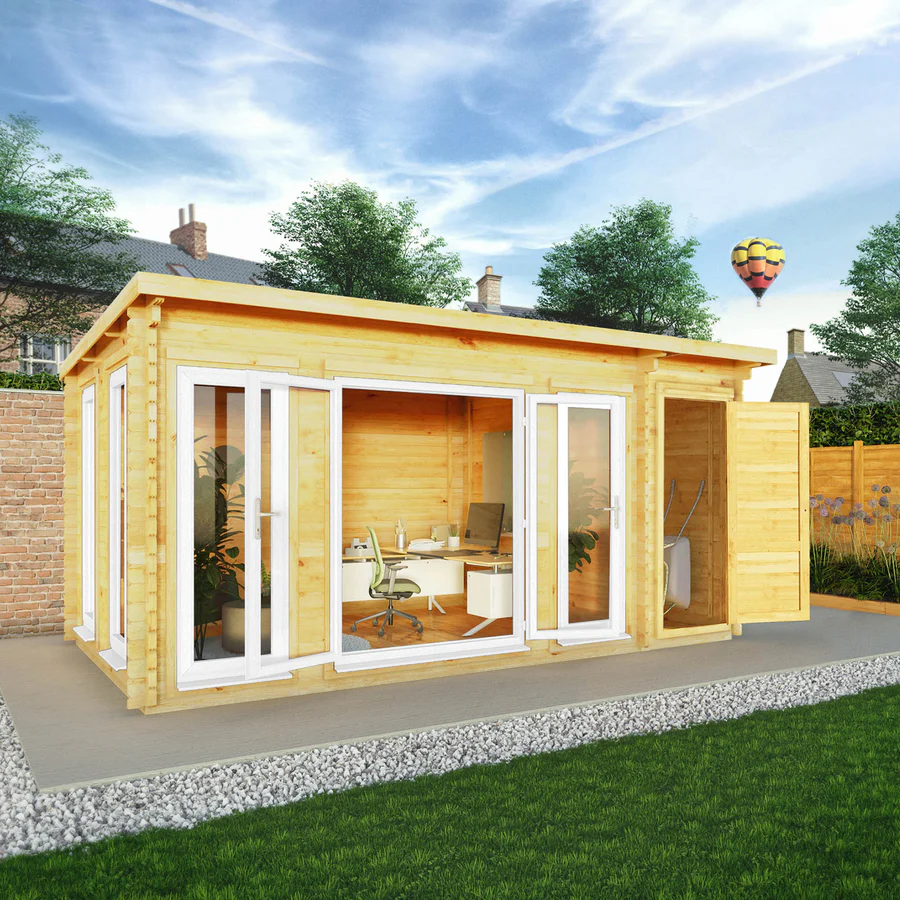 Mercia 44mm Studio Pent Log Cabin With Side Shed (17x10) (5.1m x 3m) (SI-006-041-0004 EAN 5029442018928)
