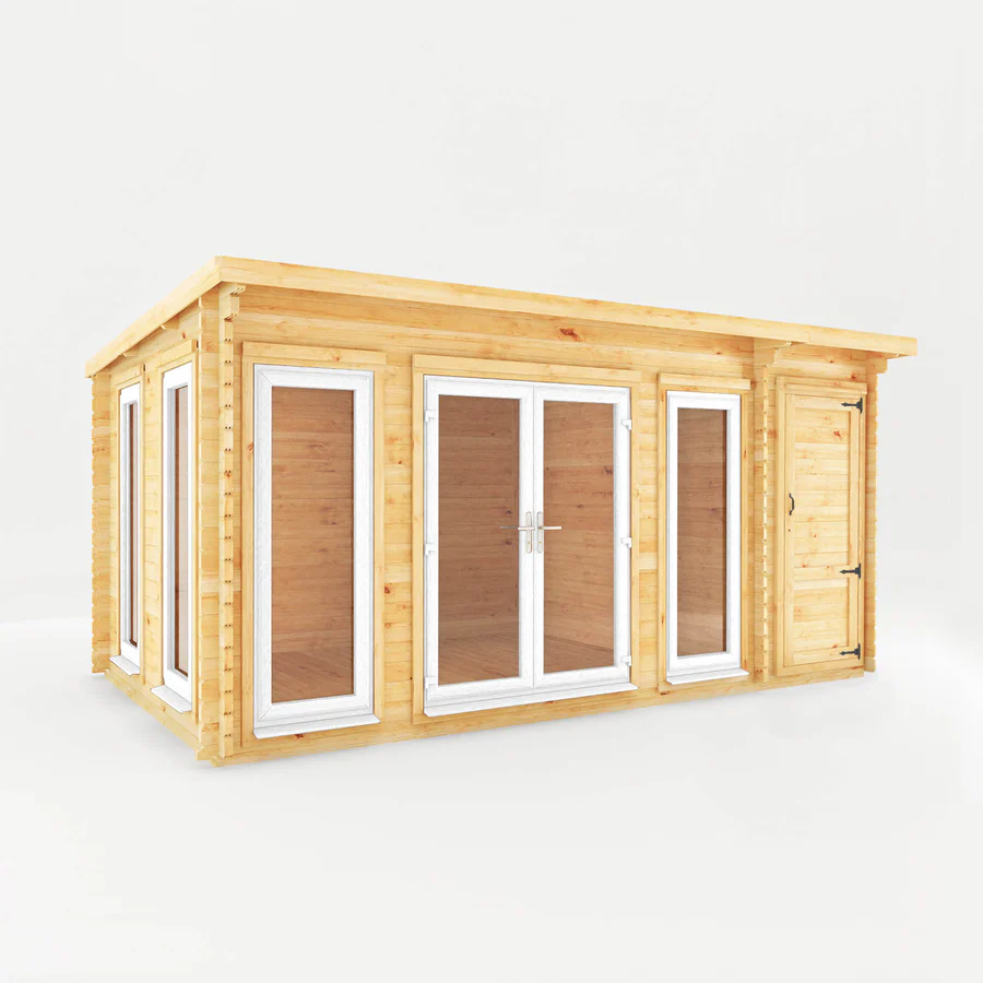 Mercia 44mm Studio Pent Log Cabin With Side Shed (17x10) (5.1m x 3m) (SI-006-041-0004 EAN 5029442018928)