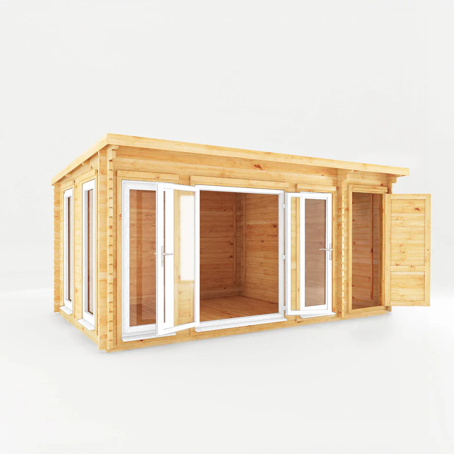 Mercia 44mm Studio Pent Log Cabin With Side Shed (17x10) (5.1m x 3m) (SI-006-041-0004 EAN 5029442018928)