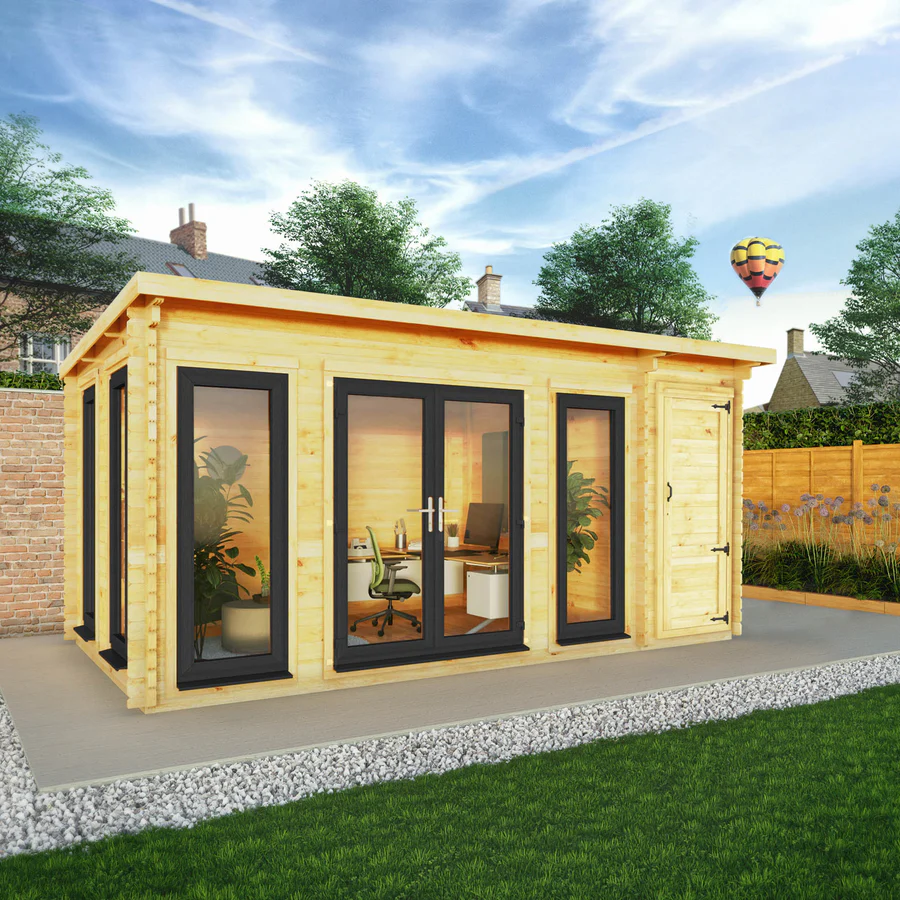 Mercia 44mm Studio Pent Log Cabin With Side Shed (17x10) (5.1m x 3m) (SI-006-040-0004 EAN 5029442018942)