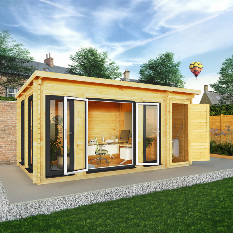 Mercia 44mm Studio Pent Log Cabin With Side Shed (17x10) (5.1m x 3m) (SI-006-040-0004 EAN 5029442018942)