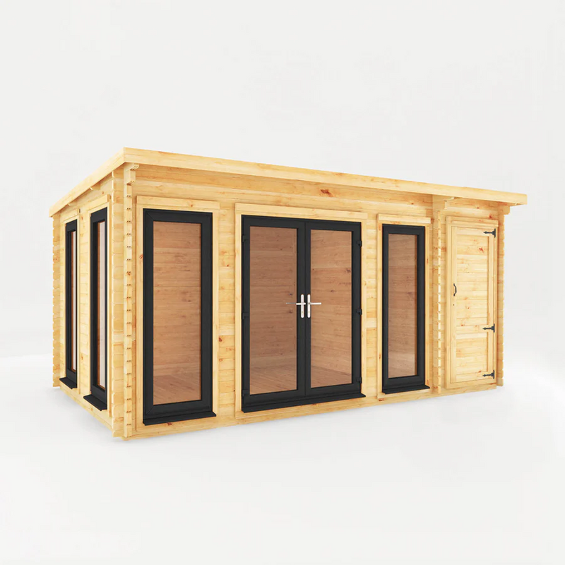 Mercia 44mm Studio Pent Log Cabin With Side Shed (17x10) (5.1m x 3m) (SI-006-040-0004 EAN 5029442018942)