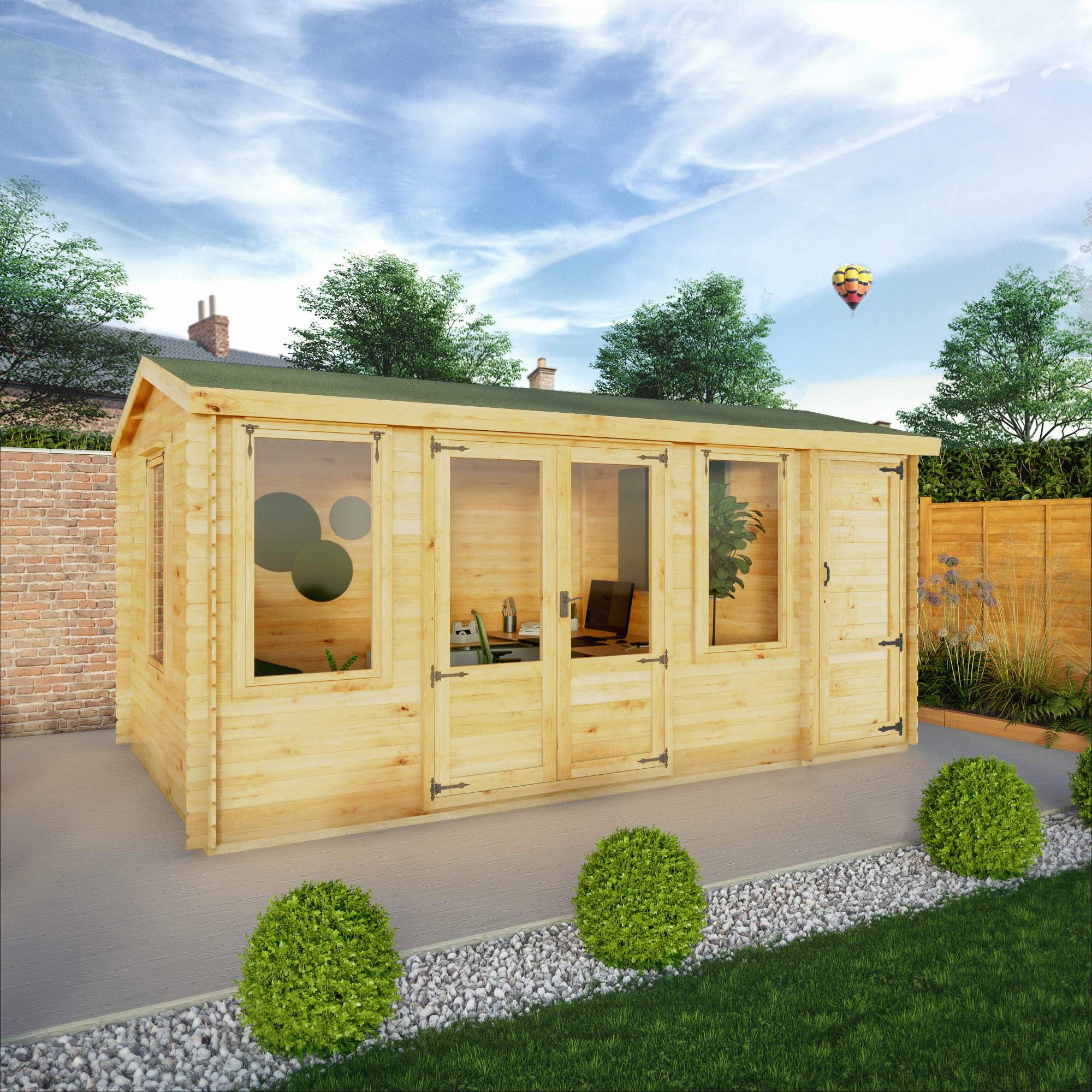 Mercia 19mm Reverse Apex Log Cabin With Side Shed (17x10) (5.1m x 3m) (SI-006-001-0041 EAN 5029442018751)