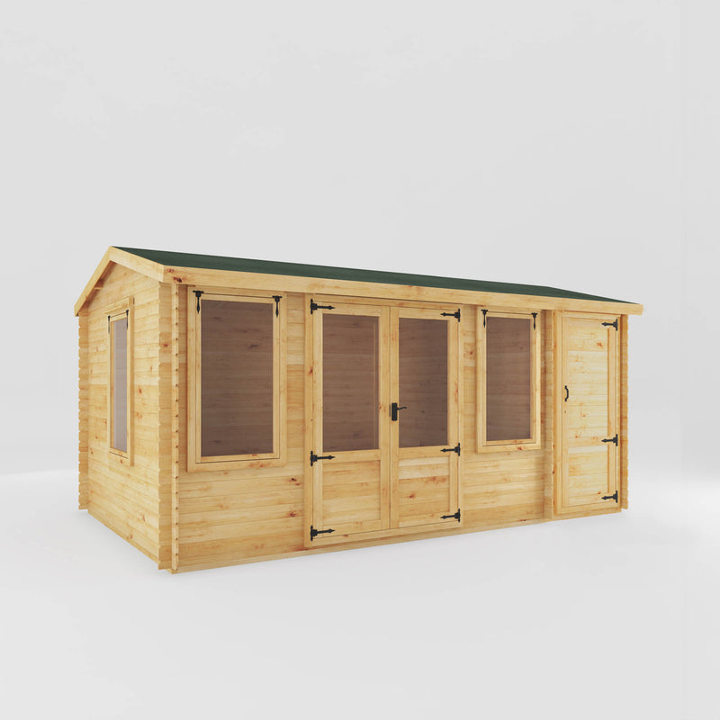 Mercia 19mm Reverse Apex Log Cabin With Side Shed (17x10) (5.1m x 3m) (SI-006-001-0041 EAN 5029442018751)