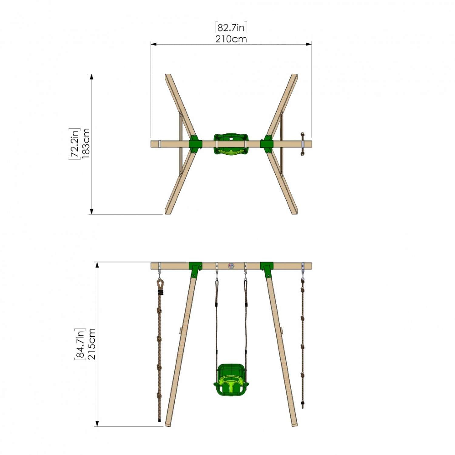 Little Rascals Single Swing Set with 3 in 1 Baby Seat, Climbing Rope & Rope Ladder