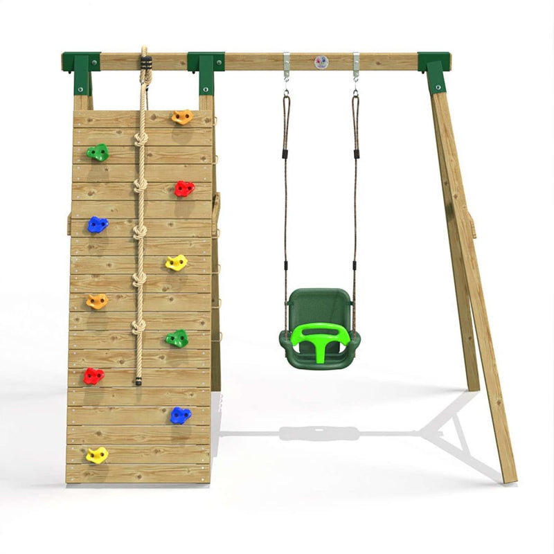 Little Rascals Single Swing Set with Climbing Wall/Net & 3 in 1 Baby Seat