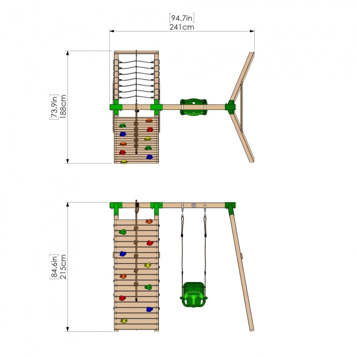 Little Rascals Single Swing Set with Climbing Wall/Net & 3 in 1 Baby Seat