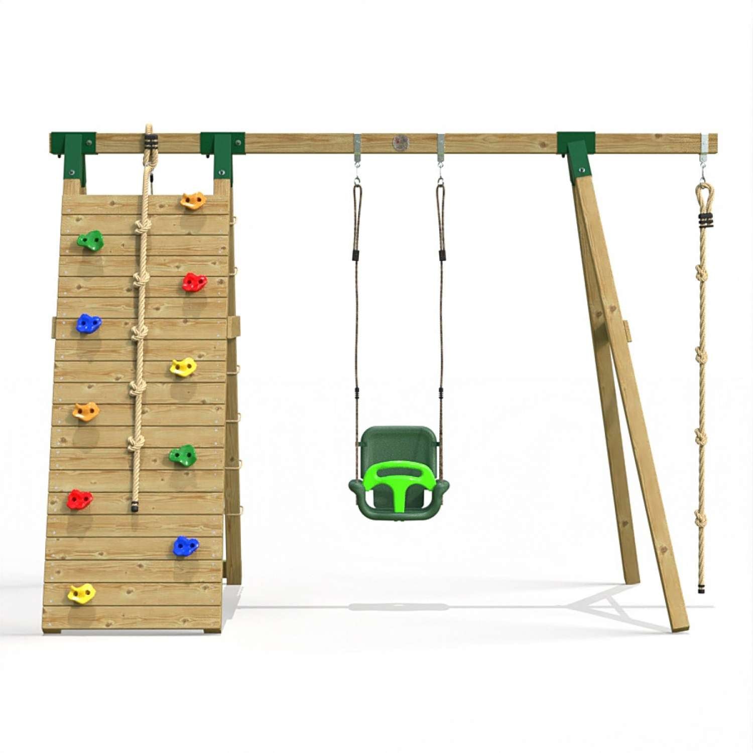 Little Rascals Single Swing Set with Climbing Wall/Net, 3 in 1 Baby Seat & Climbing Rope