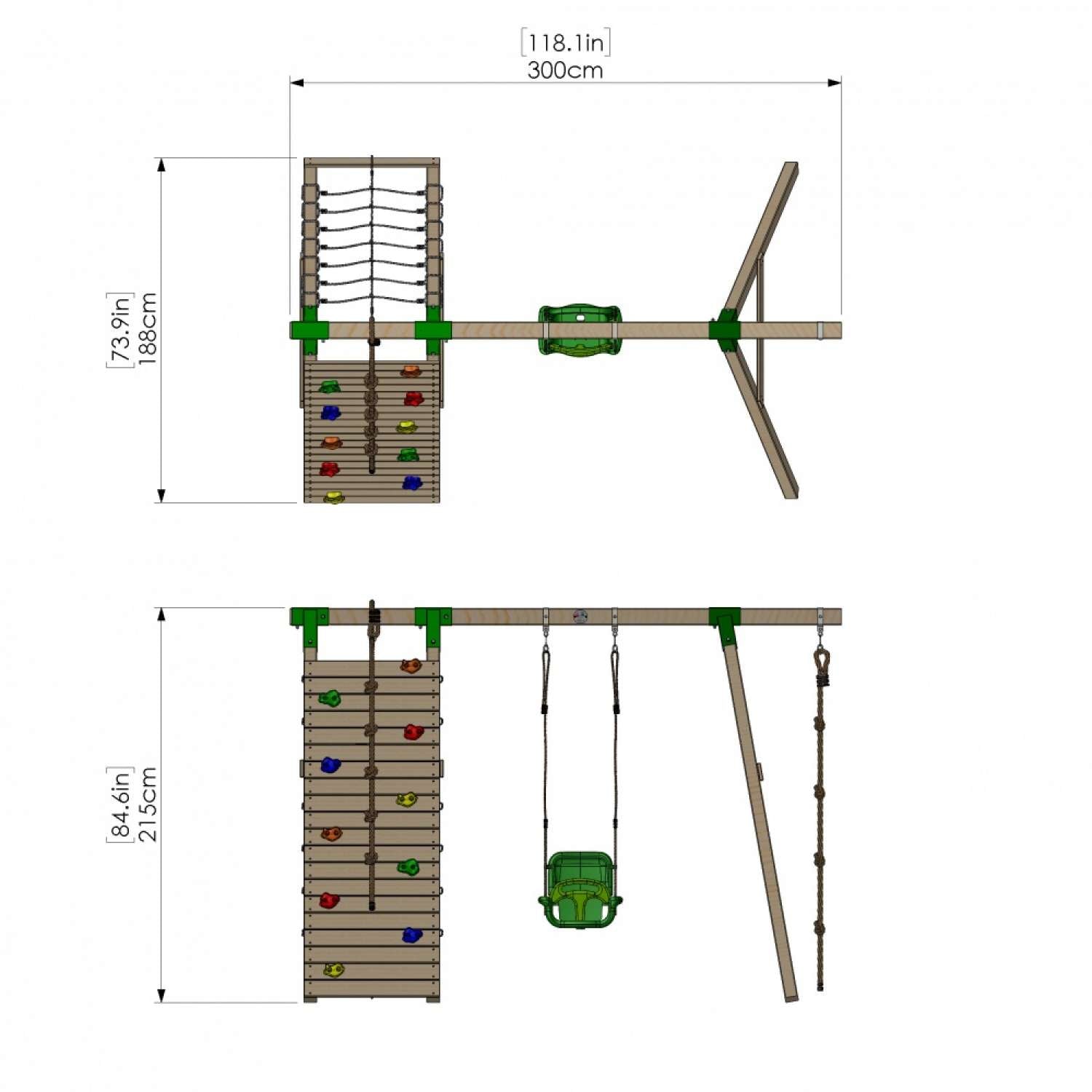 Little Rascals Single Swing Set with Climbing Wall/Net, 3 in 1 Baby Seat & Climbing Rope