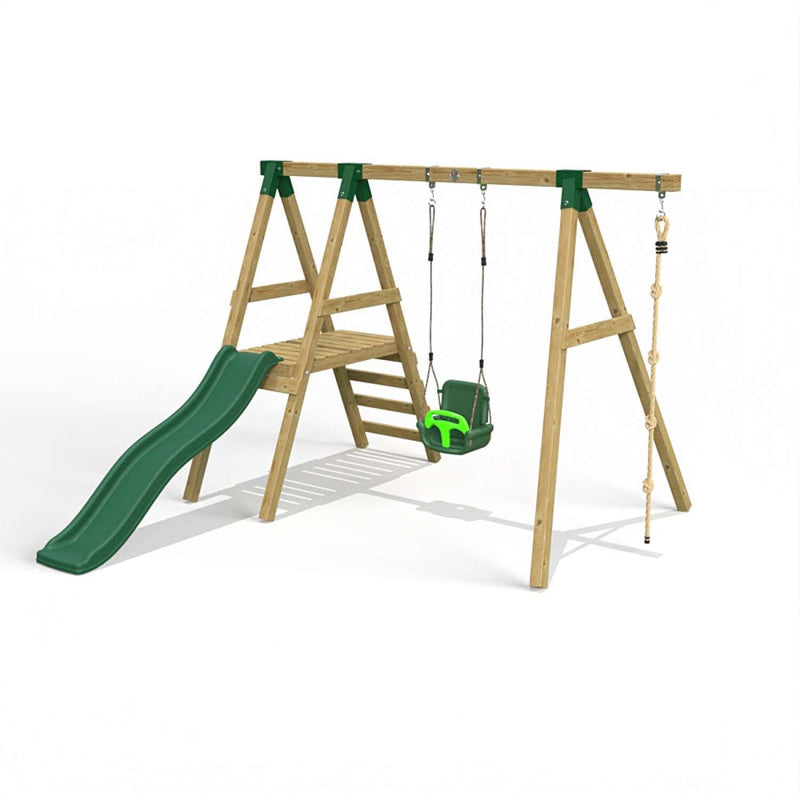 Little Rascals Single Swing Set with Slide, 3 in 1 Baby Seat & Climbing Rope