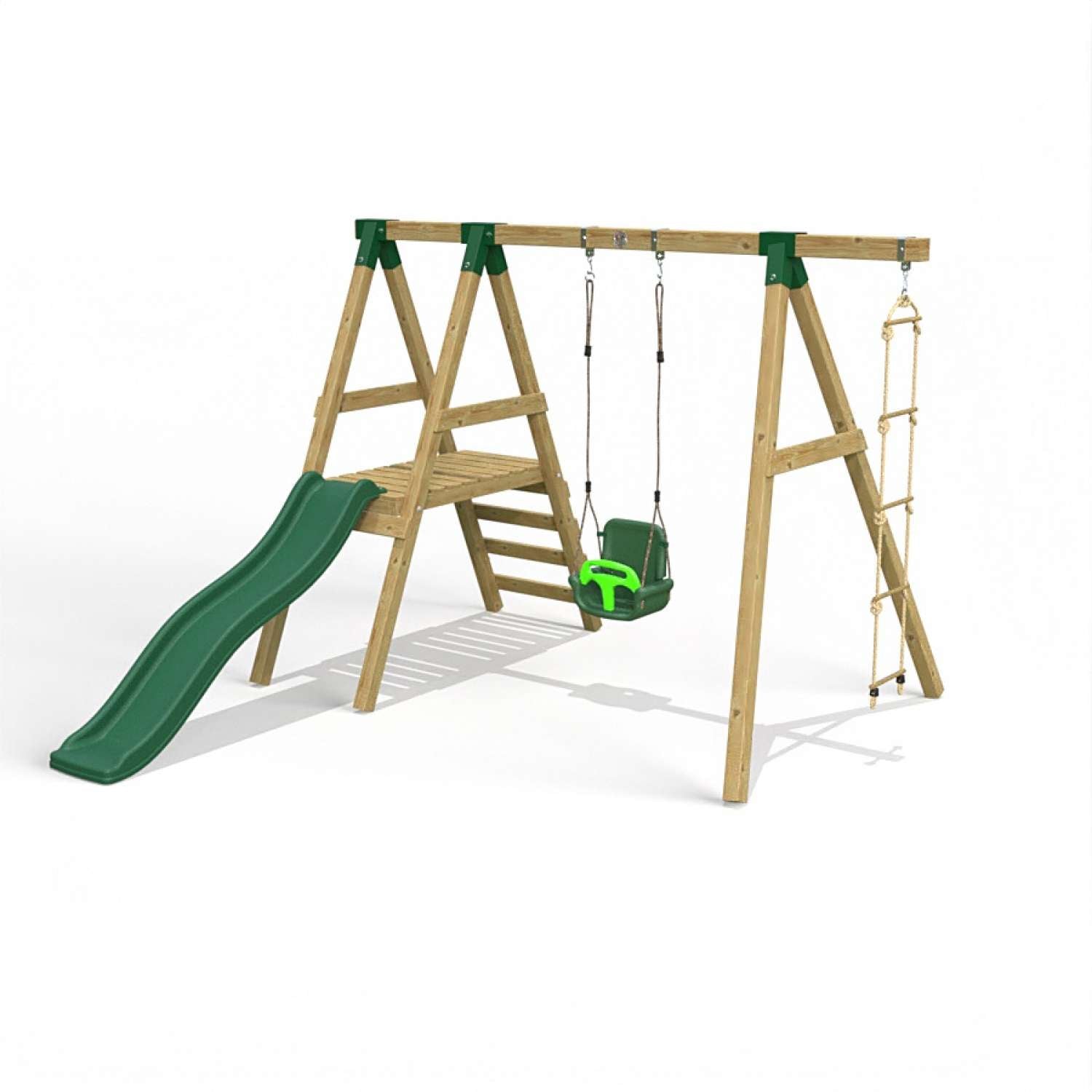 Little Rascals Single Swing Set with Slide, 3 in 1 Baby Seat & Rope Ladder