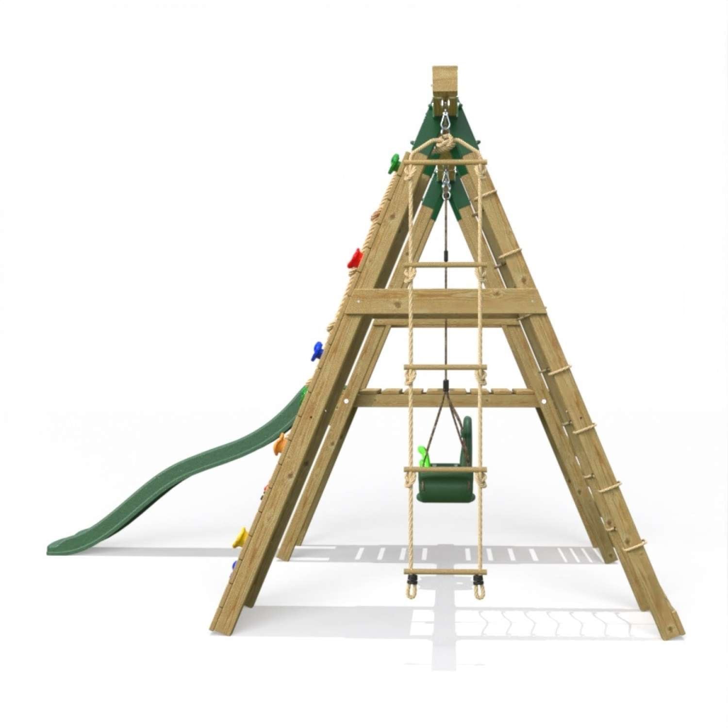 Little Rascals Single Swing Set with Slide, Climbing Wall/Net, 3 in 1 Baby Seat & Rope Ladder