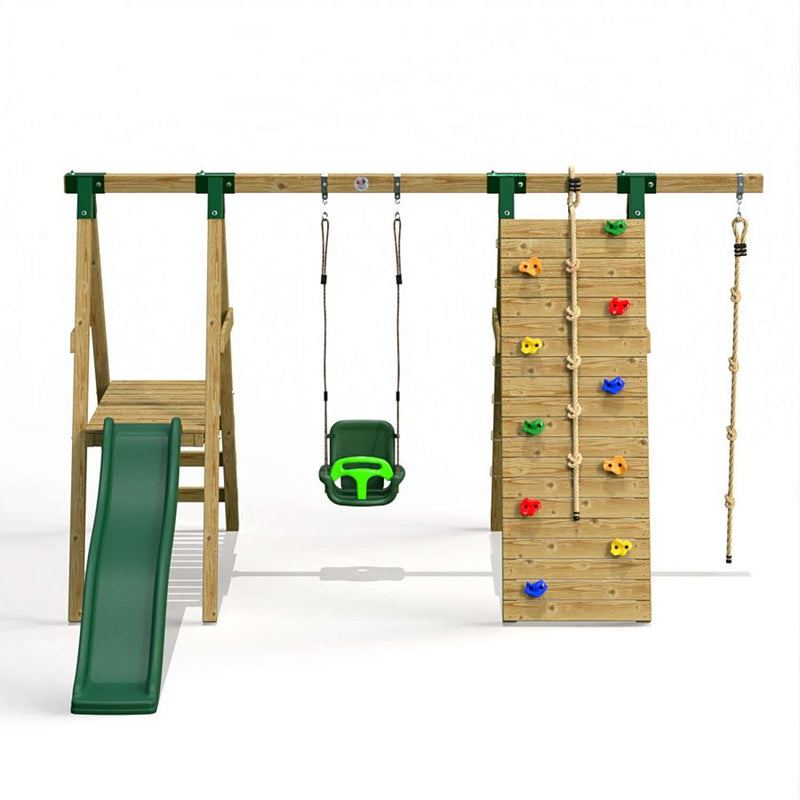 Little Rascals Single Swing Set with Slide, Climbing Wall/Net & 3 in 1 Baby seat & Climbing Rope