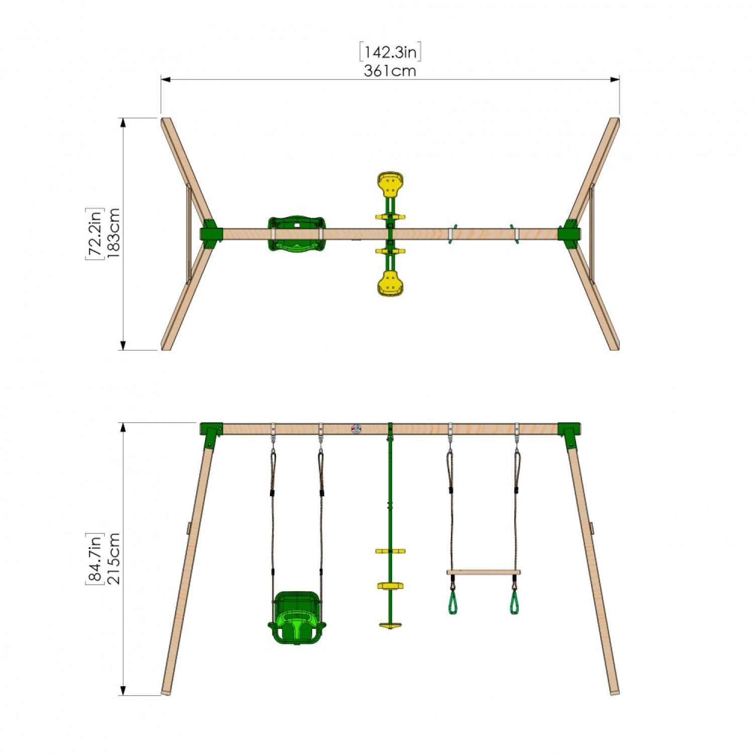 Little Rascals Triple Swing Set with 3 in 1 Baby Seat, Glider & Trapeze Bar