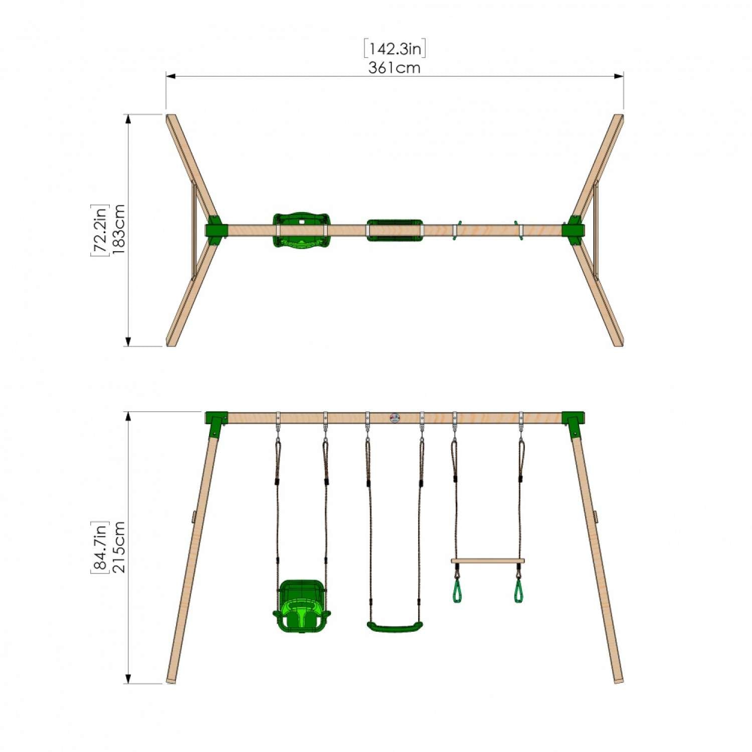 Little Rascals Triple Swing Set with 3 in 1 Baby Seat, Swing Seat & Trapeze Bar