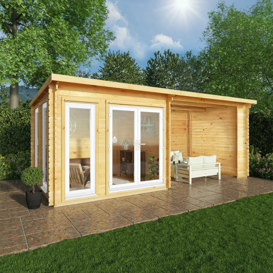 Mercia 44mm Studio Pent Log Cabin With Patio Area (20x10) (6m x 3m) (SI-006-041-0005 EAN 5029442018959)