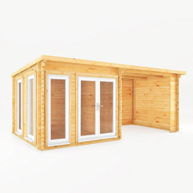 Mercia 44mm Studio Pent Log Cabin With Patio Area (20x10) (6m x 3m) (SI-006-041-0005 EAN 5029442018959)