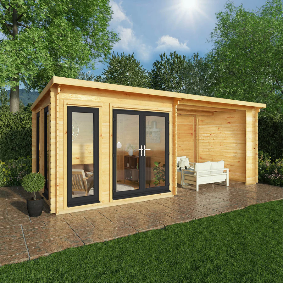 Mercia 44mm Studio Pent Log Cabin With Patio Area (20x10) (6m x 3m) (SI-006-040-0005 EAN 5029442018973)