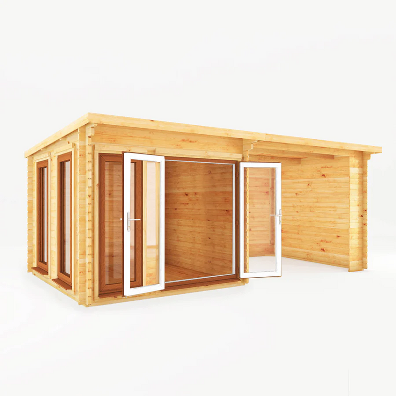 Mercia 44mm Studio Pent Log Cabin With Patio Area (20x10) (6m x 3m) (SI-006-042-0005 EAN 5029442018966)