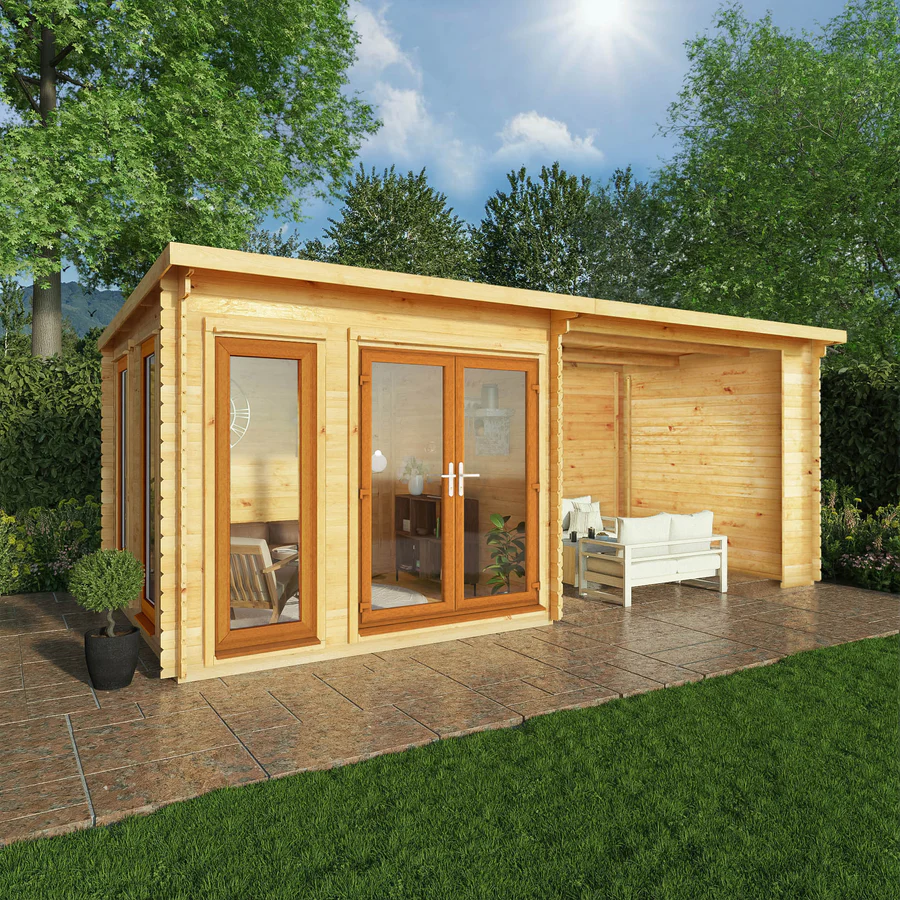 Mercia 44mm Studio Pent Log Cabin With Patio Area (20x10) (6m x 3m) (SI-006-042-0005 EAN 5029442018966)