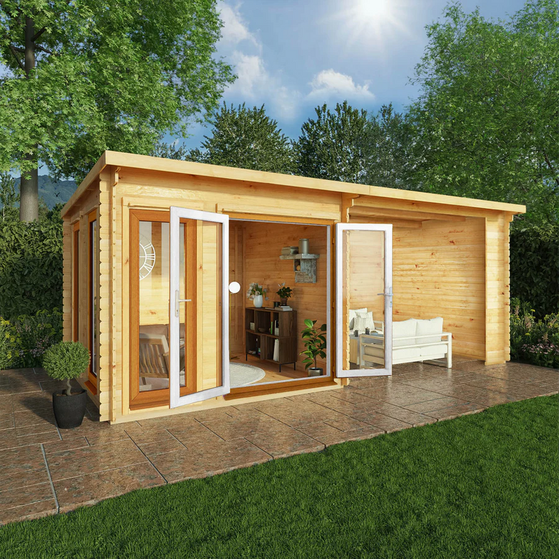 Mercia 44mm Studio Pent Log Cabin With Patio Area (20x10) (6m x 3m) (SI-006-042-0005 EAN 5029442018966)