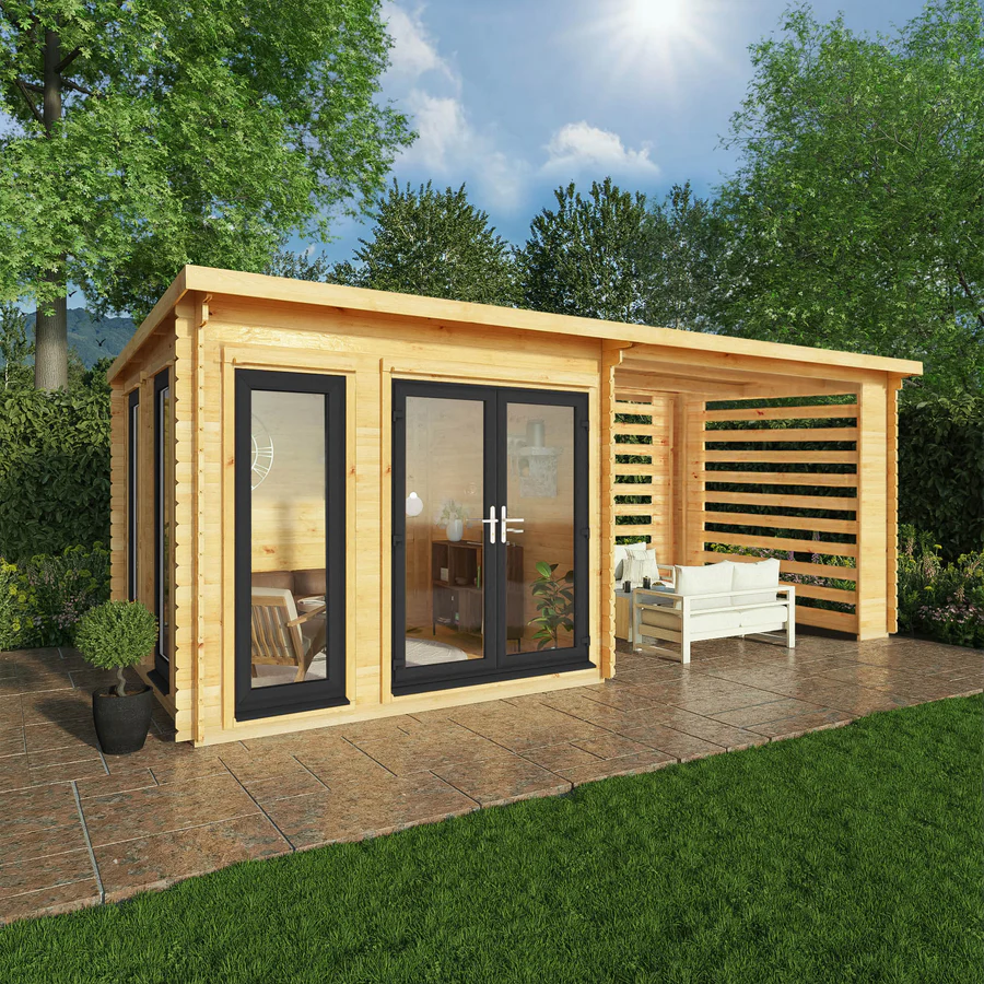 Mercia 44mm Studio Pent Log Cabin With Slatted Area (20x10) (6m x 3m) (SI-006-040-0007 EAN 5029442019000)