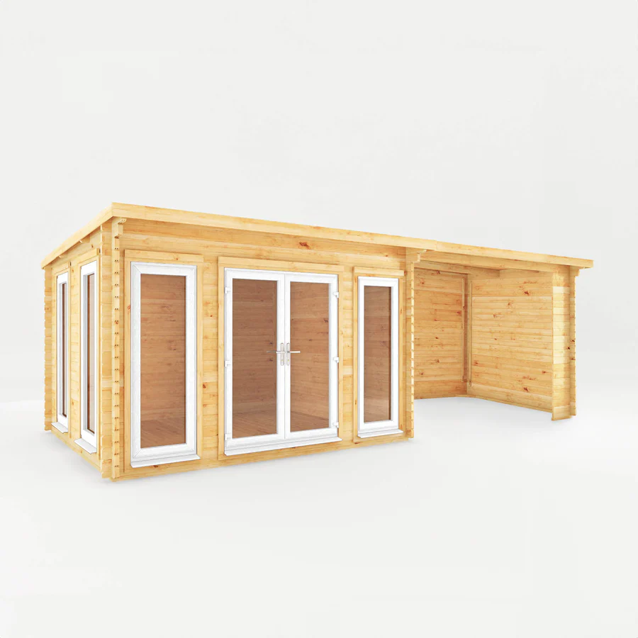 Mercia 44mm Studio Pent Log Cabin With Patio Area (23x10) (7m x 3m) (SI-006-041-0006 EAN 5029442019017)