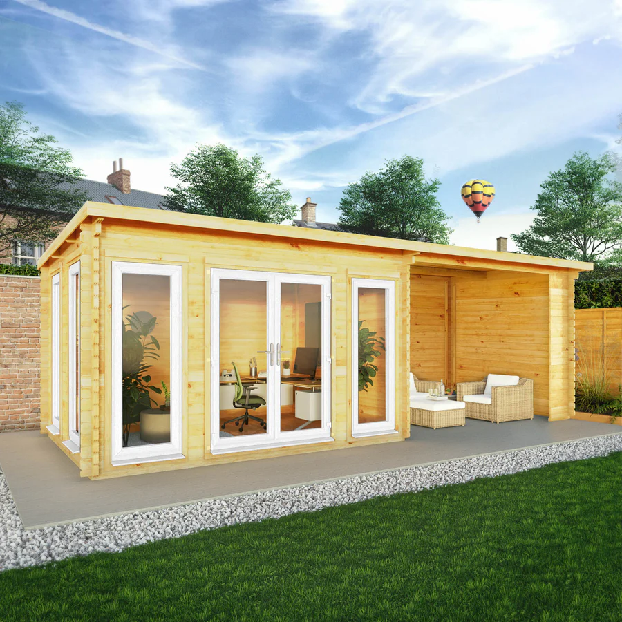 Mercia 44mm Studio Pent Log Cabin With Patio Area (23x10) (7m x 3m) (SI-006-041-0006 EAN 5029442019017)