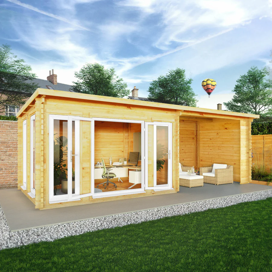 Mercia 44mm Studio Pent Log Cabin With Patio Area (23x10) (7m x 3m) (SI-006-041-0006 EAN 5029442019017)