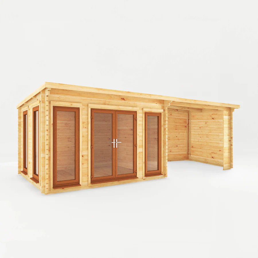 Mercia 44mm Studio Pent Log Cabin With Patio Area (23x10) (7m x 3m) (SI-006-042-0006 EAN 5029442019024)