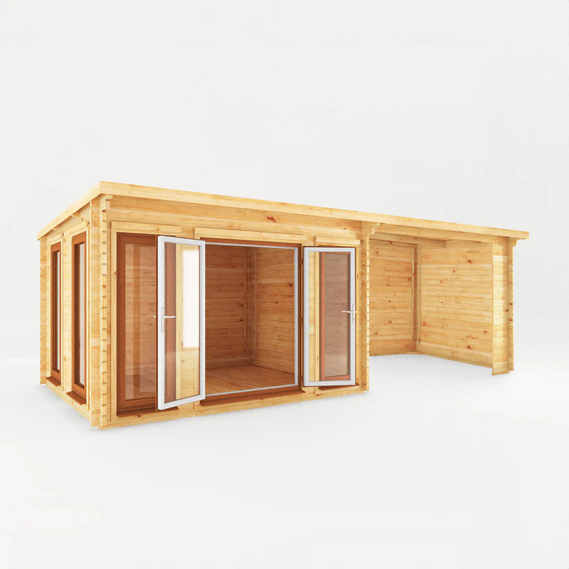 Mercia 44mm Studio Pent Log Cabin With Patio Area (23x10) (7m x 3m) (SI-006-042-0006 EAN 5029442019024)