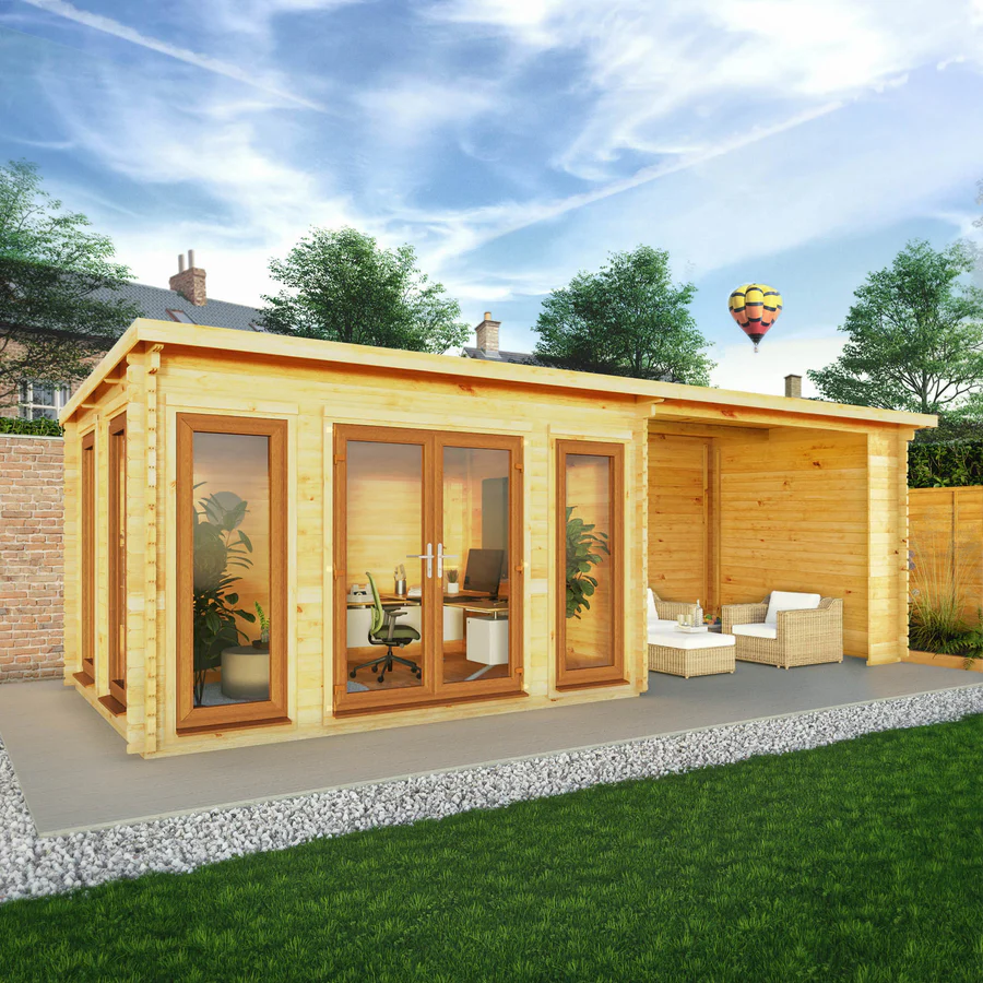 Mercia 44mm Studio Pent Log Cabin With Patio Area (23x10) (7m x 3m) (SI-006-042-0006 EAN 5029442019024)