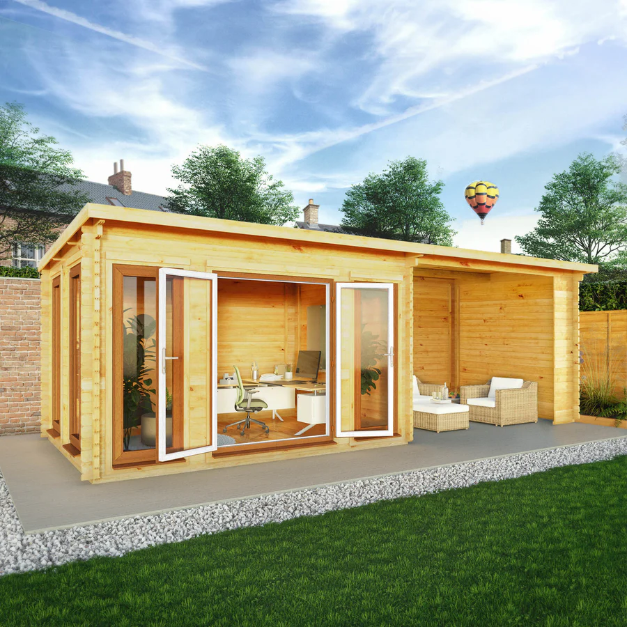 Mercia 44mm Studio Pent Log Cabin With Patio Area (23x10) (7m x 3m) (SI-006-042-0006 EAN 5029442019024)