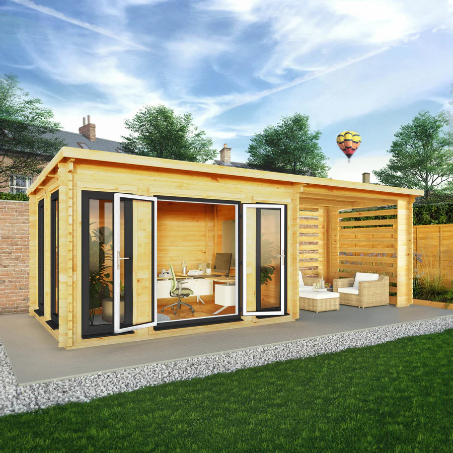 Mercia 44mm Studio Pent Log Cabin With Slatted Area (23x10) (7m x 3m) (SI-006-040-0008 EAN 5029442019062)