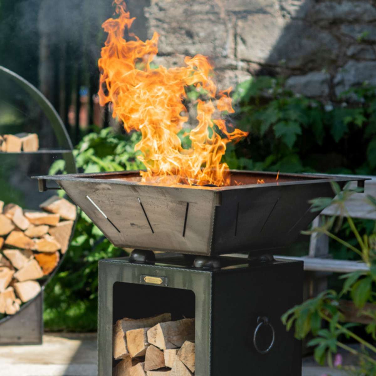 Firepits UK Box Tower with Log Store and Two Swing Arm BBQ Racks BTLSSWA/2