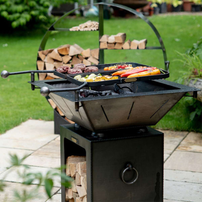 Firepits UK Box Tower with Log Store and Two Swing Arm BBQ Racks BTLSSWA/2