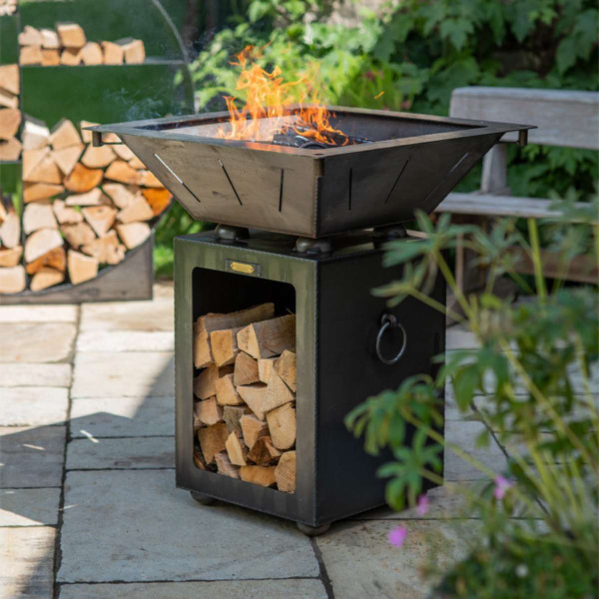 Firepits UK Box Tower with Log Store and Two Swing Arm BBQ Racks BTLSSWA/2