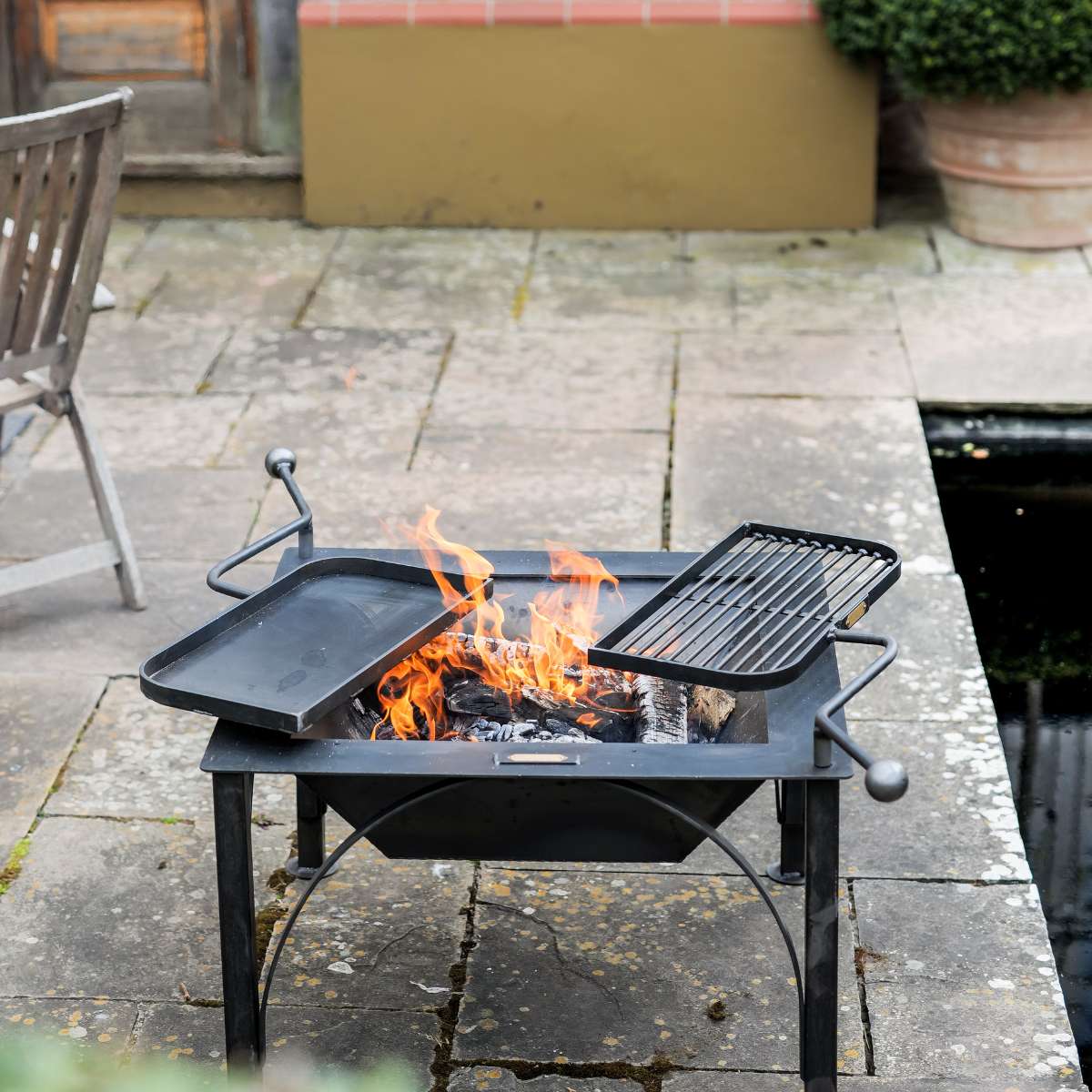 Firepits UK Box D Fire Pit with Two Swing Arm BBQ Racks BXD