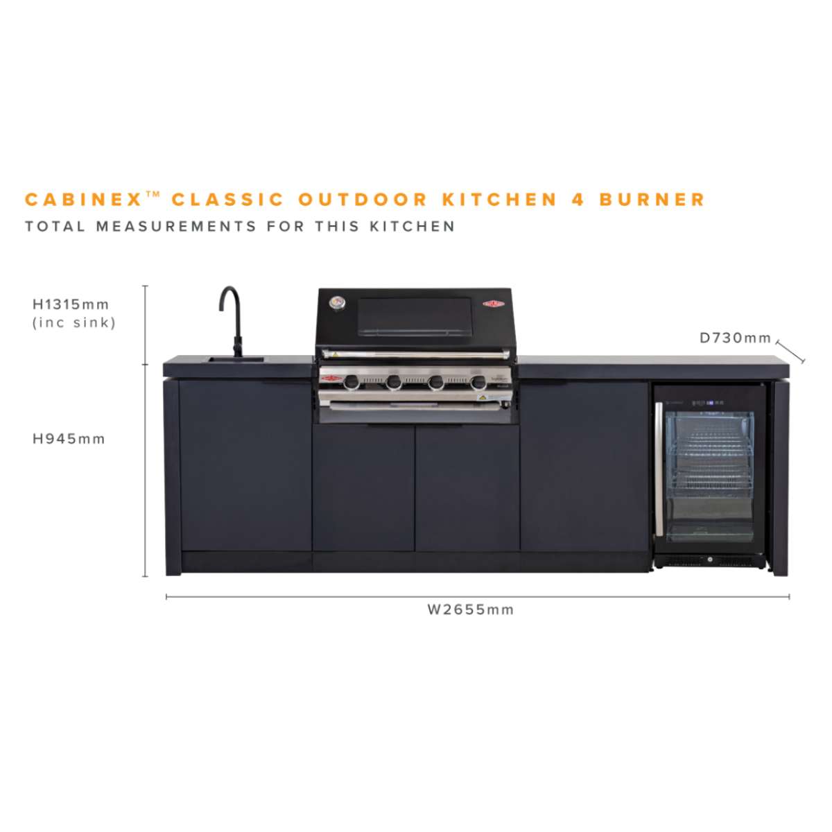 Cabinex Classic Outdoor Kitchen with BeefEater 1600S 4 Burner BBQ & Fridge (CABODK41640SAE)